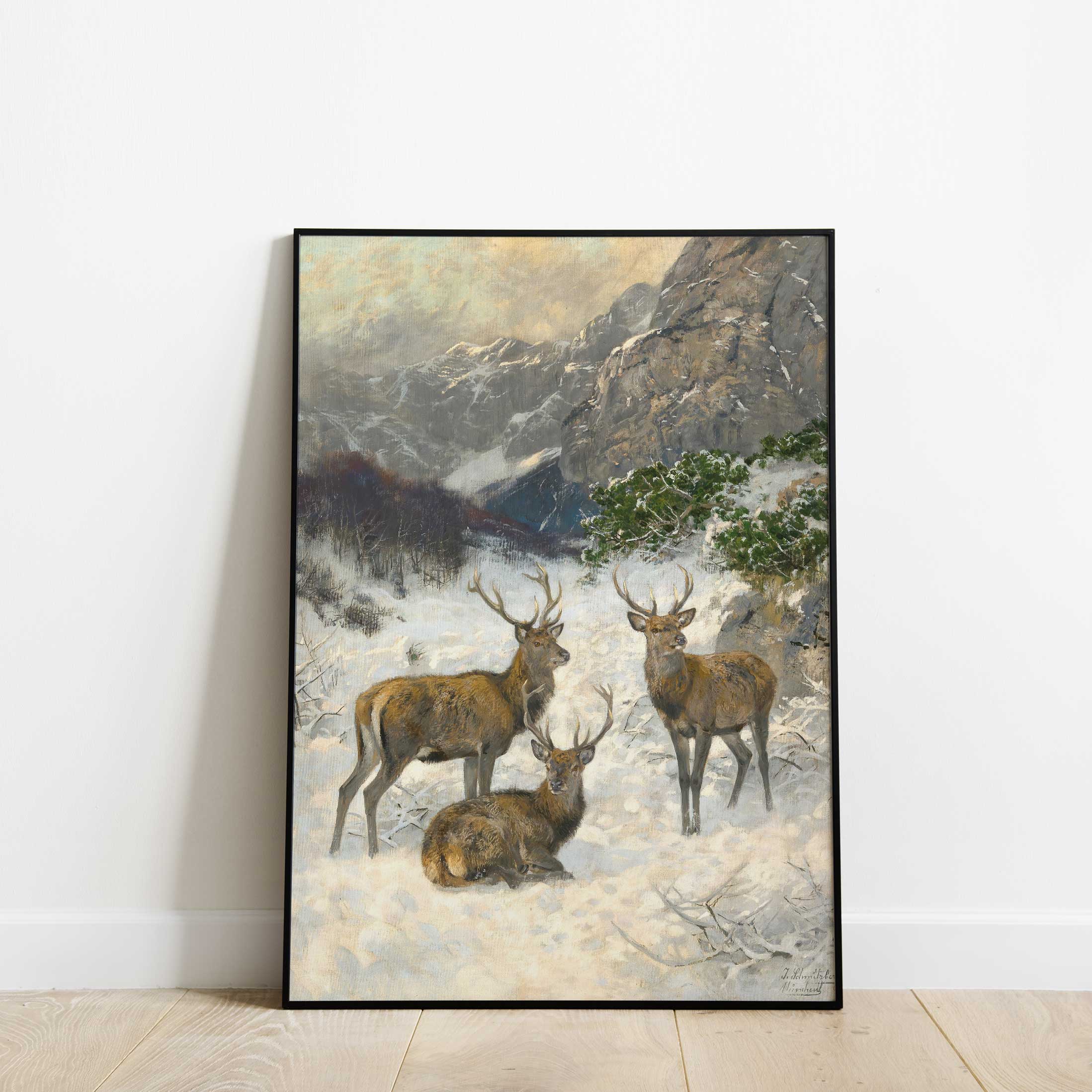 Mountain Deer Winter Landscape Print - Hartsholme Prints