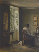 Portrait of a Lady Sewing, Interior Scene, Fine Art Print - Hartsholme Prints