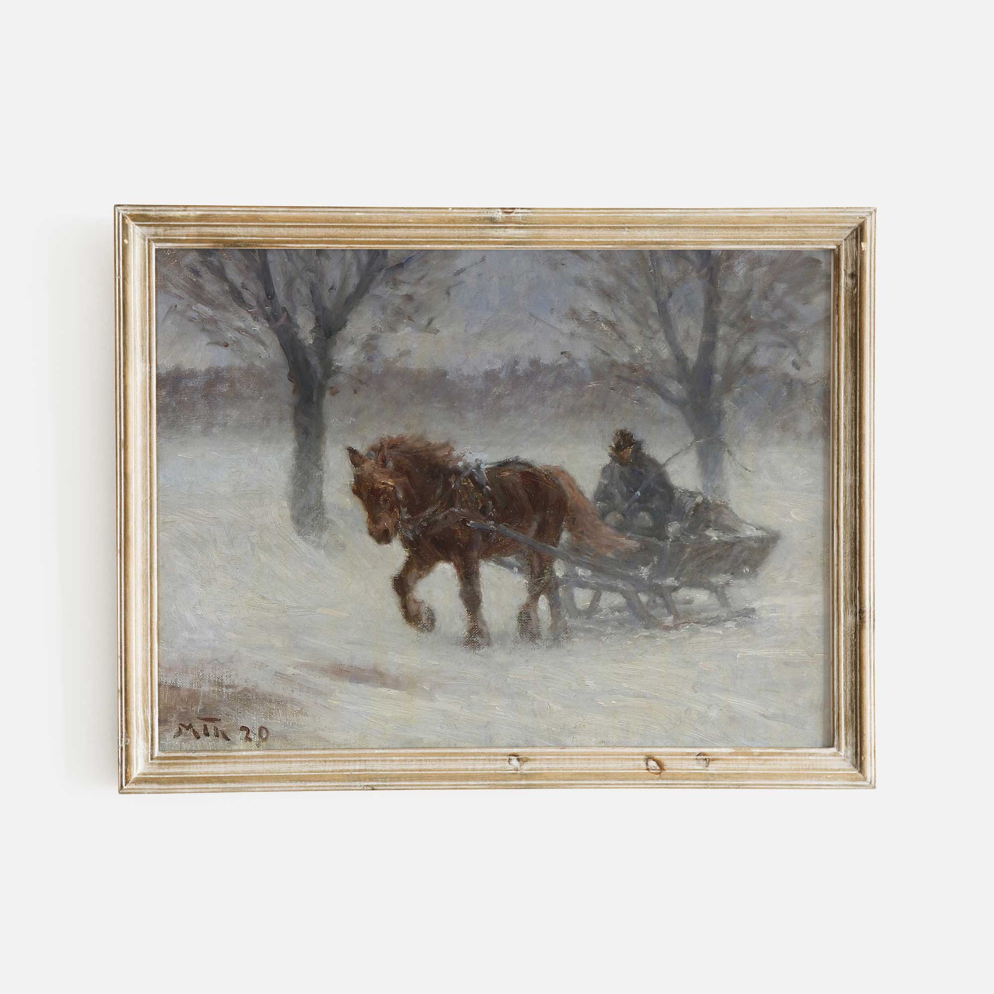 Rustic Winter Sled Ride - Antique Horse and Sleigh Art Print - Hartsholme Prints