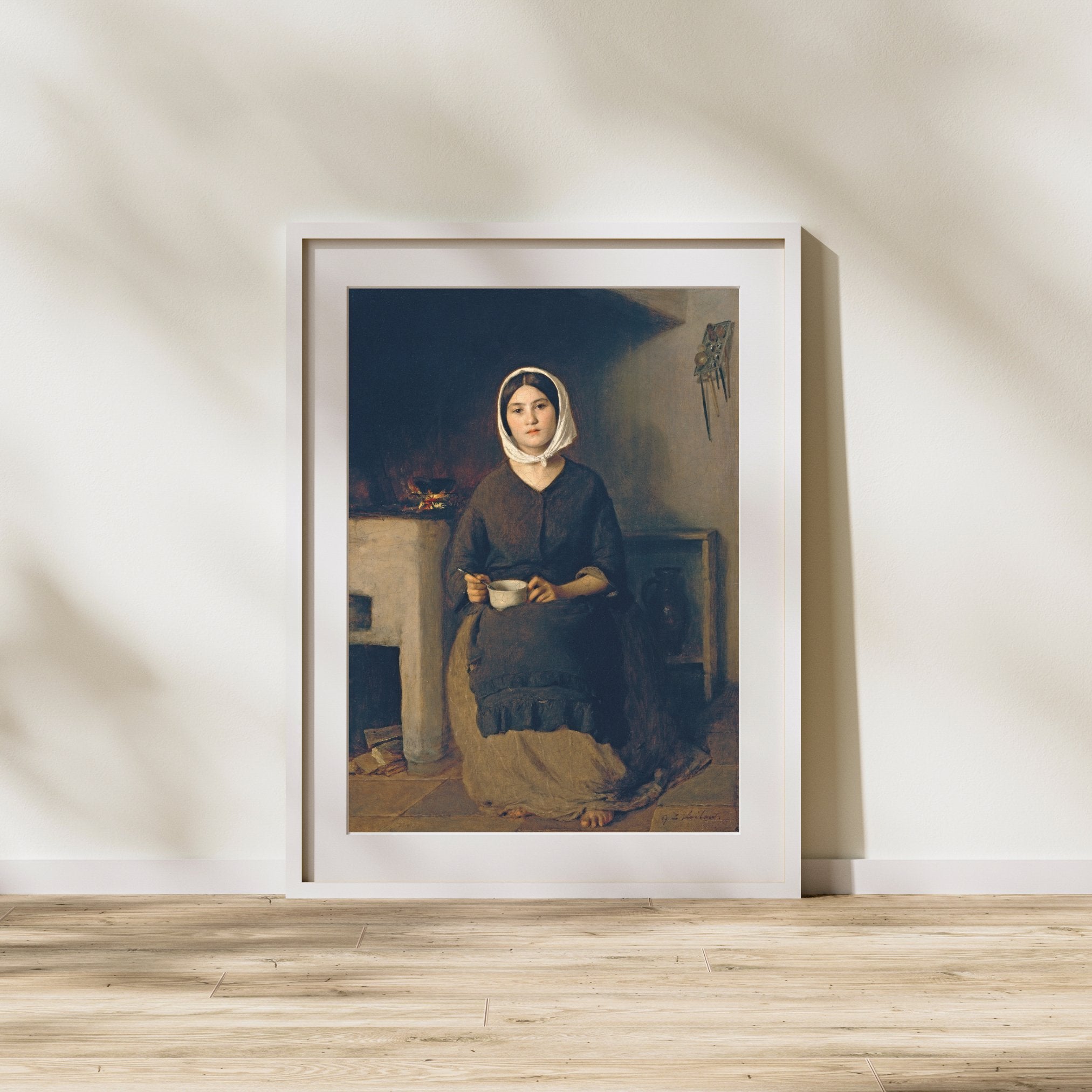 Seated woman in a Farm Kitchen, Country Female Portrait Print - Hartsholme Prints