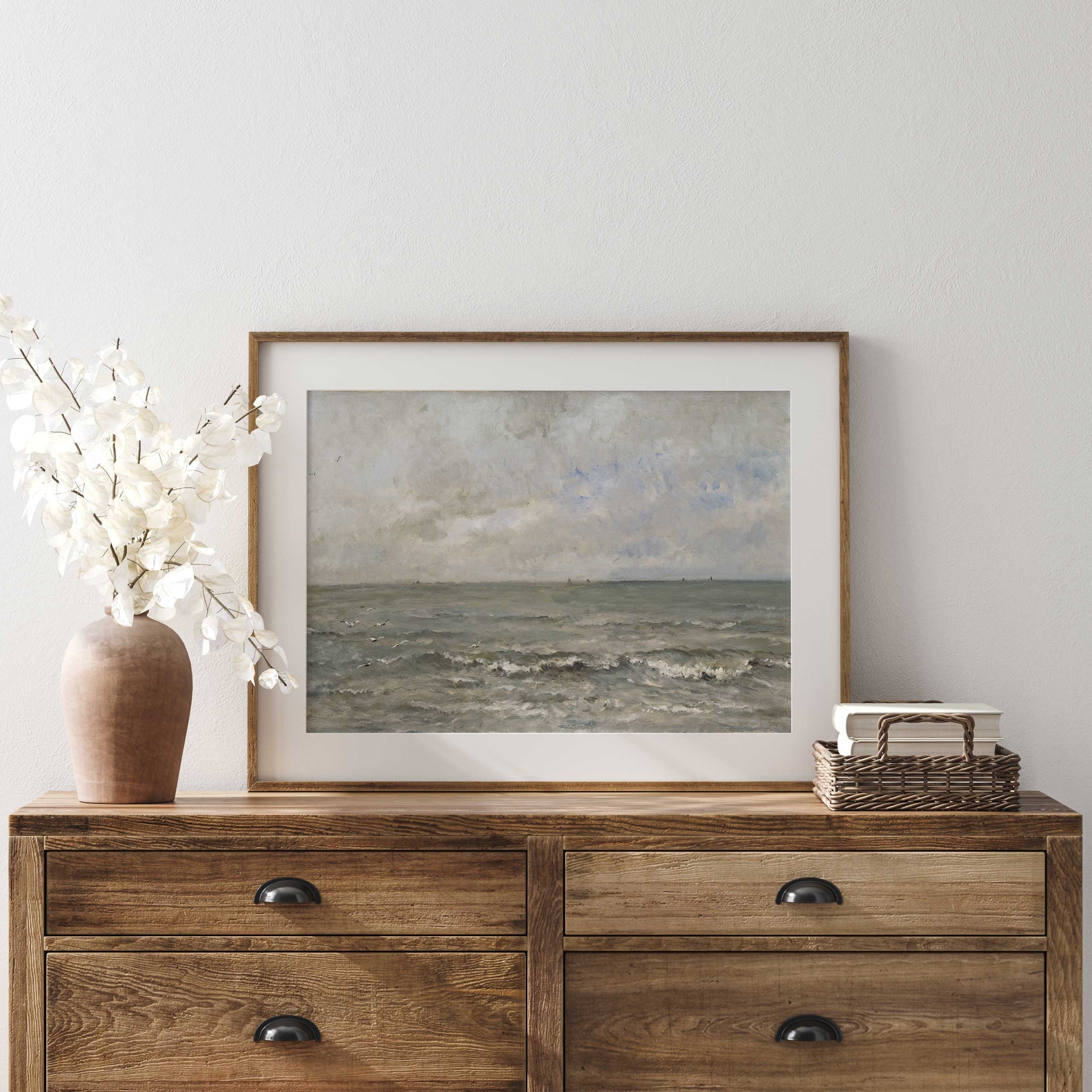 Serene Coastal Seascape Print, Tranquil Waters and Fluffy Clouds - Hartsholme Prints