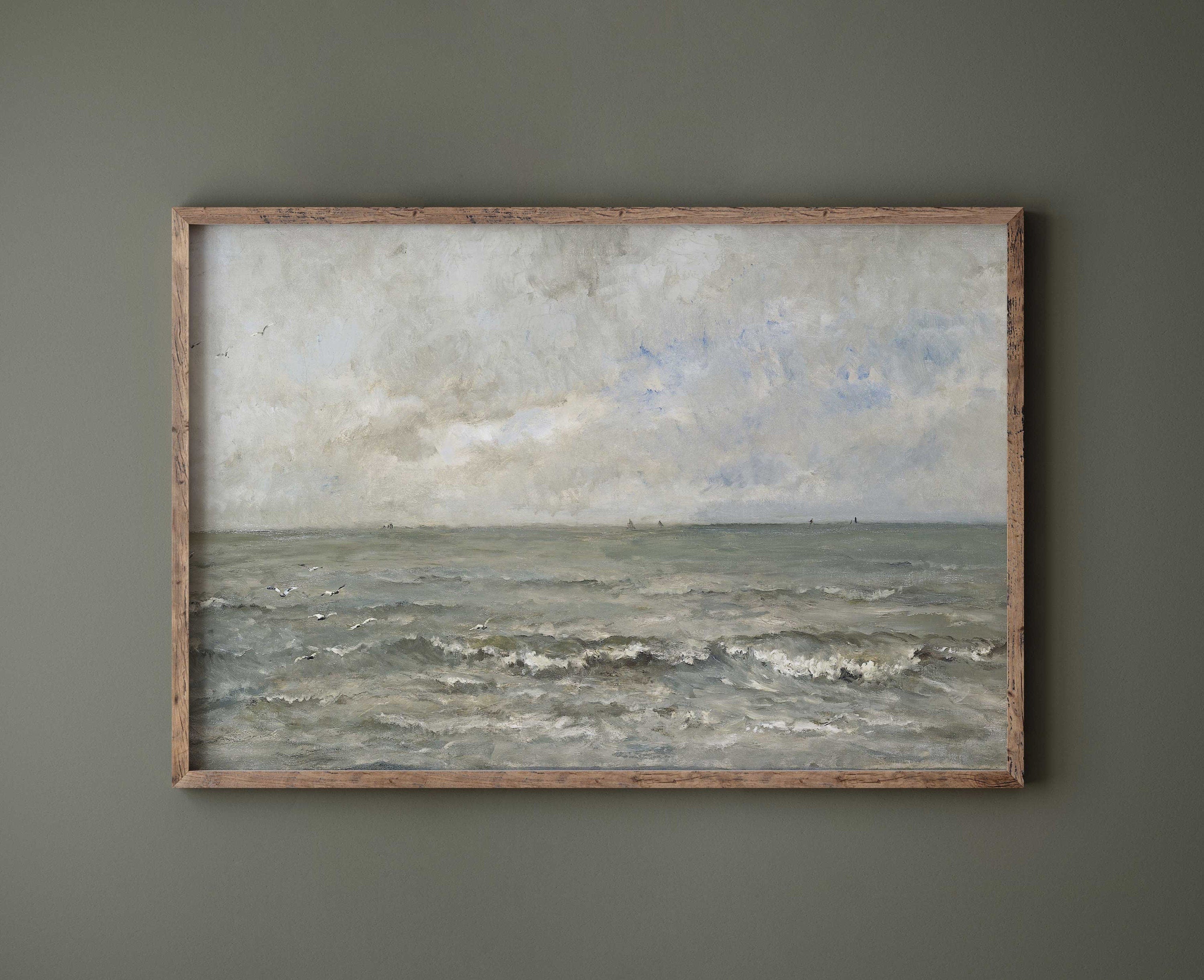 Serene Coastal Seascape Print, Tranquil Waters and Fluffy Clouds - Hartsholme Prints