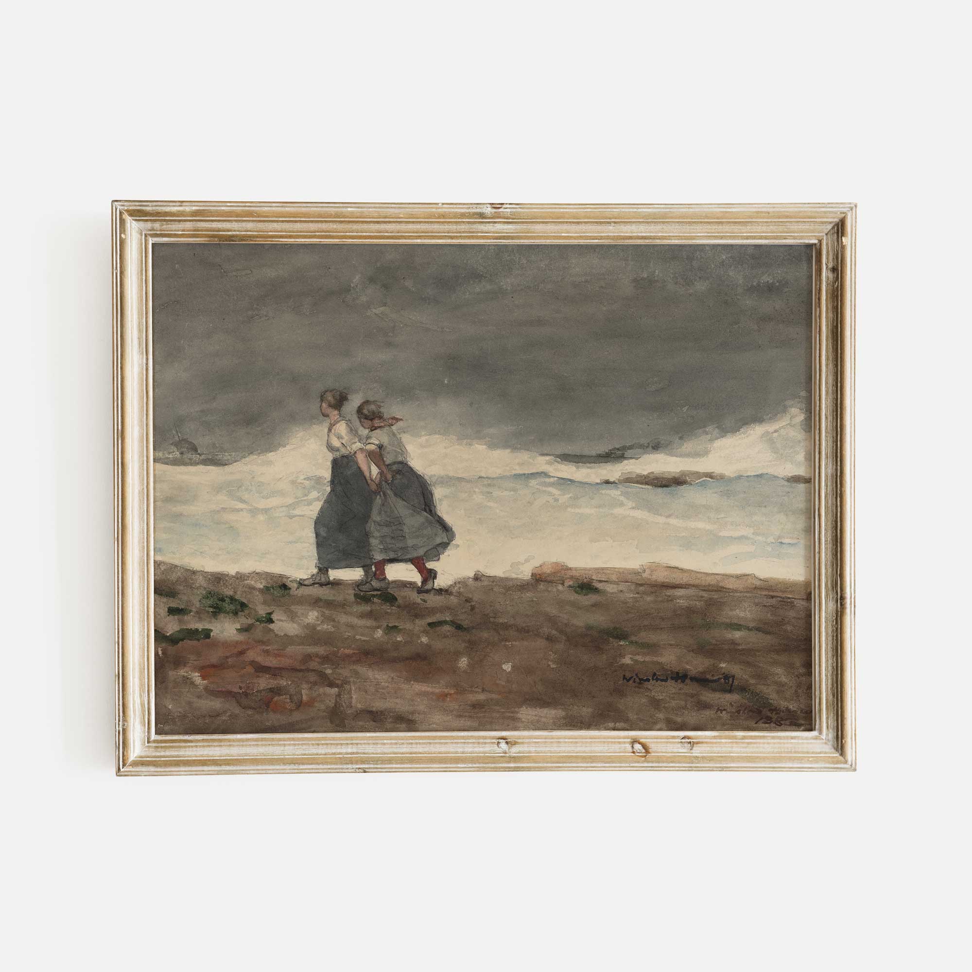 Two Girls Walking by the Sea Antique Portrait, Fine Art Print - Hartsholme Prints