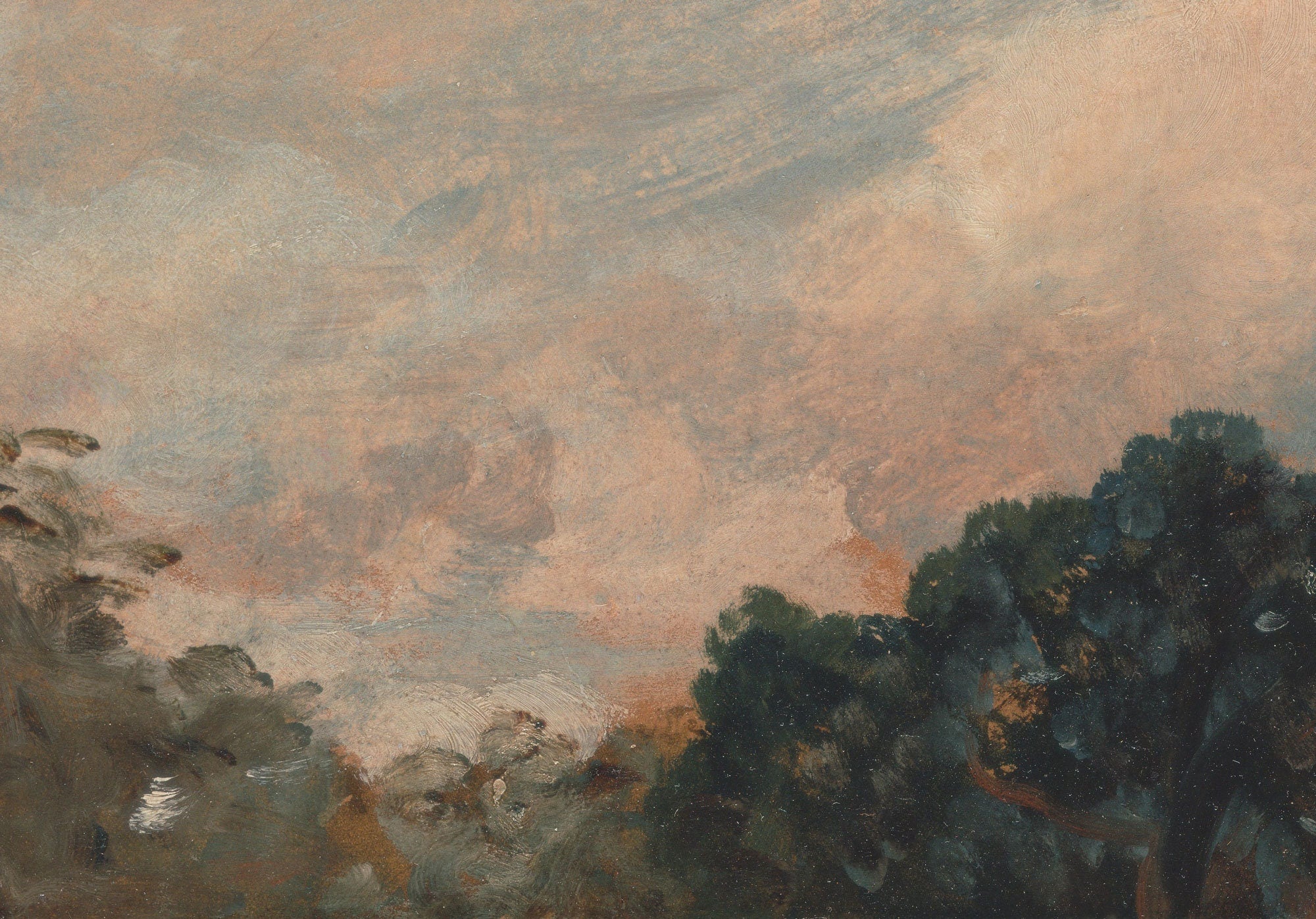 Vintage Cloud Study with Trees, Earthy Tone Landscape - Hartsholme Prints