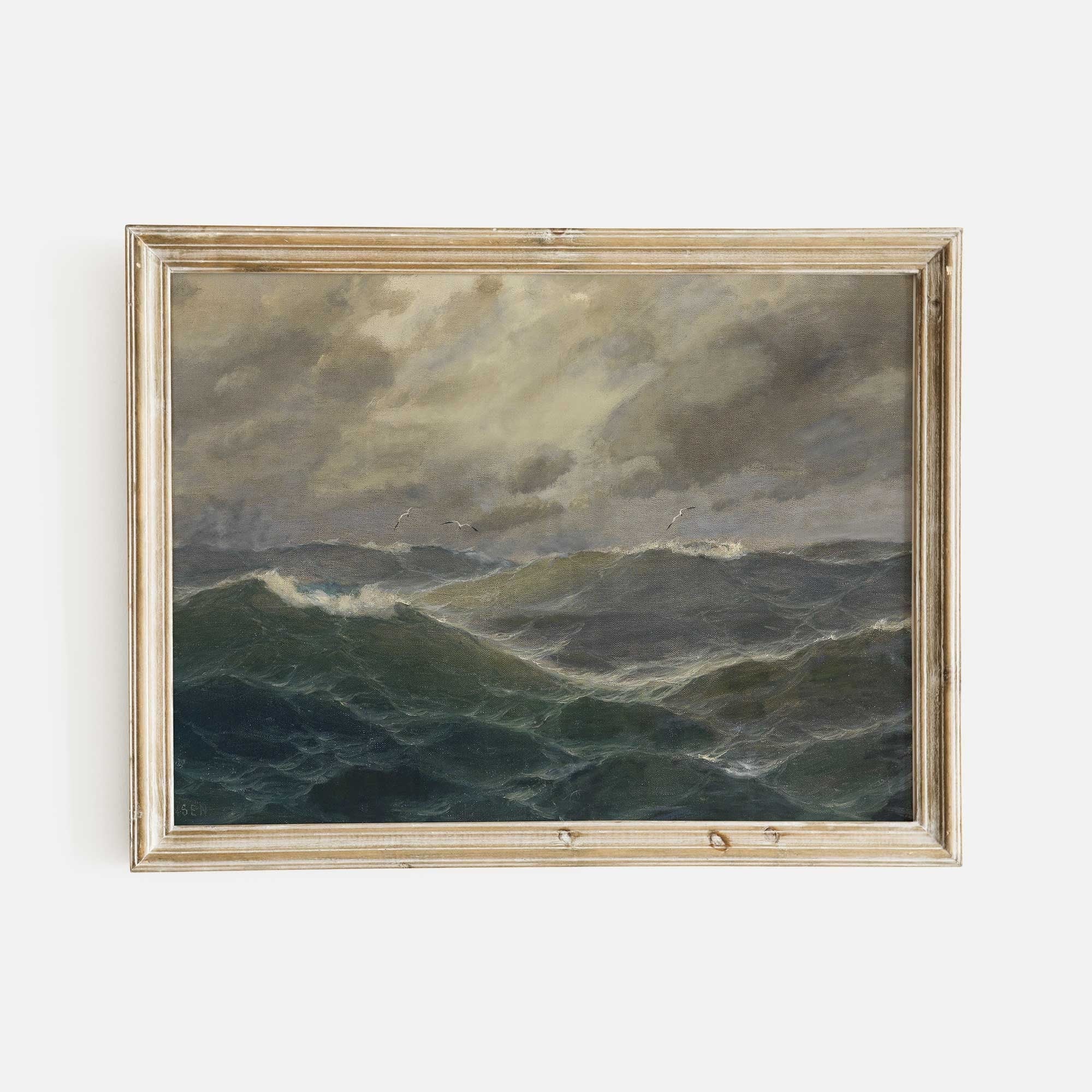 Vintage Coastal Landscape Print: Choppy Sea - Hartsholme Prints