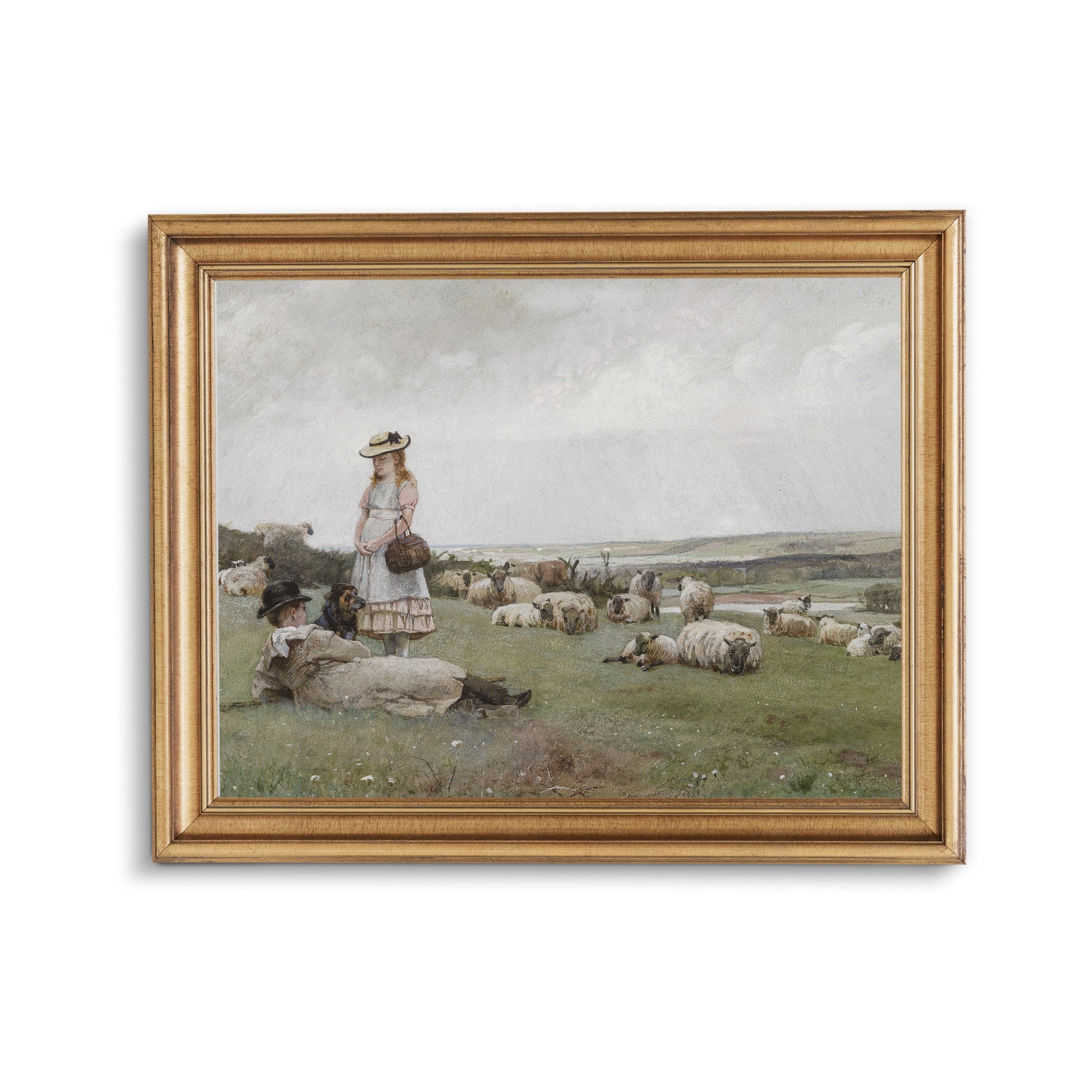 Vintage Country Farm Print, Children and Sheep - Hartsholme Prints