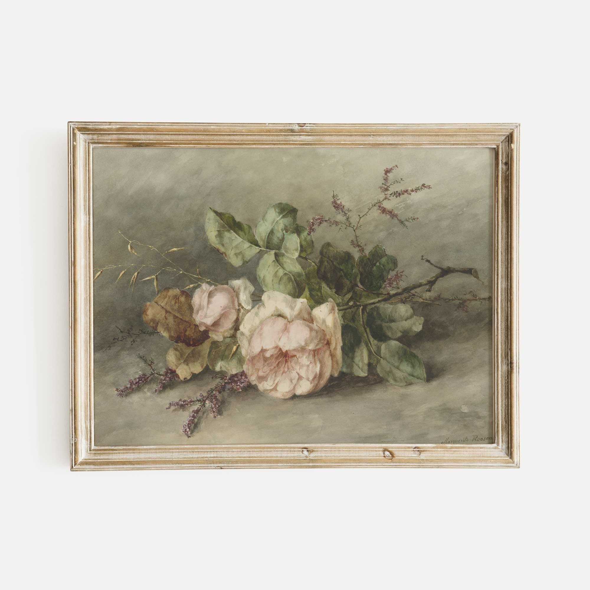 Vintage Floral Still Life: Neutral Roses Print - Hartsholme Prints