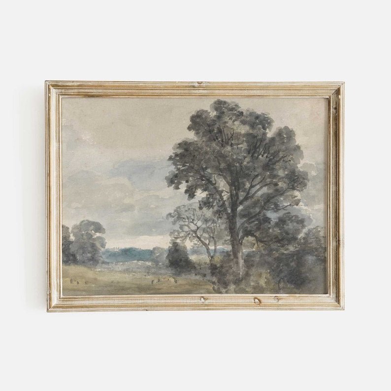 Watercolour and Graphite Sketch of Nature, Vintage Landscape Print - Hartsholme Prints