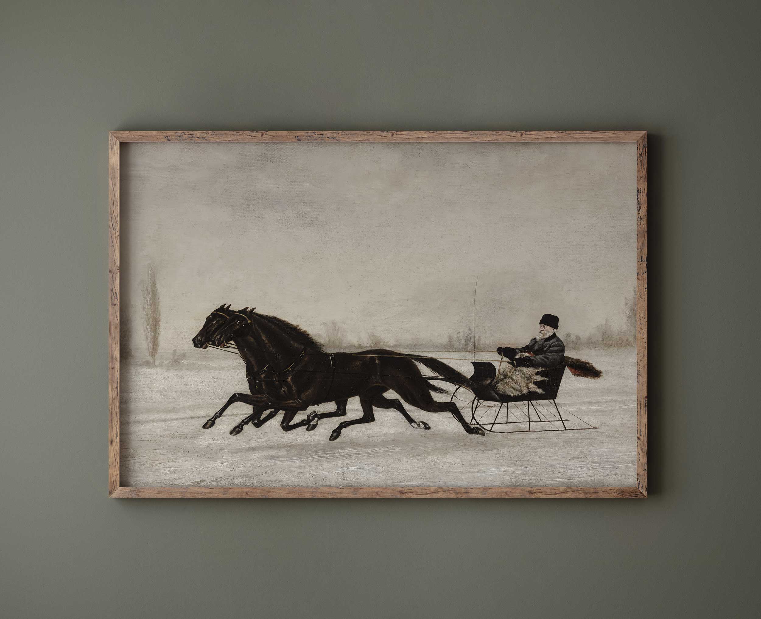 Winter Sleigh Ride - Vintage Horse-Drawn Sled Print - Hartsholme Prints